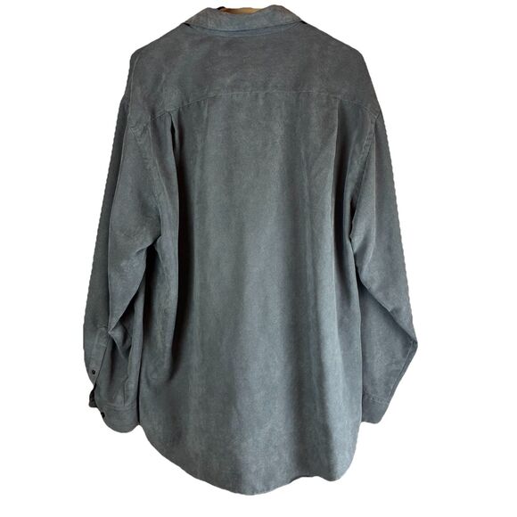 Van Heusen Gray Soft Suede Shirt Men XL 17-17.5 Polyester Long Sleeve Button Up - Picture 5 of 5